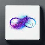 Infinity with Purple Feather Fotoplatte<br><div class="desc">Infinity symbol with a beautiful feather painted in purple and blue bright colors on white background.</div>