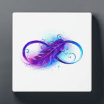 Infinity with Purple Feather Fotoplatte<br><div class="desc">Infinity symbol with a beautiful feather painted in purple and blue bright colors on white background.</div>