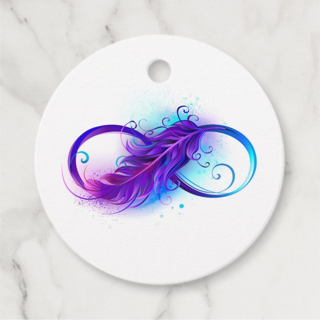 Infinity with Purple Feather Geschenkanhänger (Vorderseite)