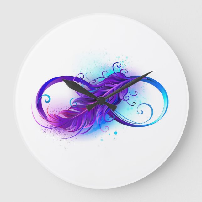 Infinity with Purple Feather Große Wanduhr (Vorderseite)
