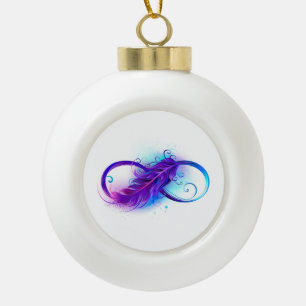 Infinity with Purple Feather Keramik Kugel-Ornament