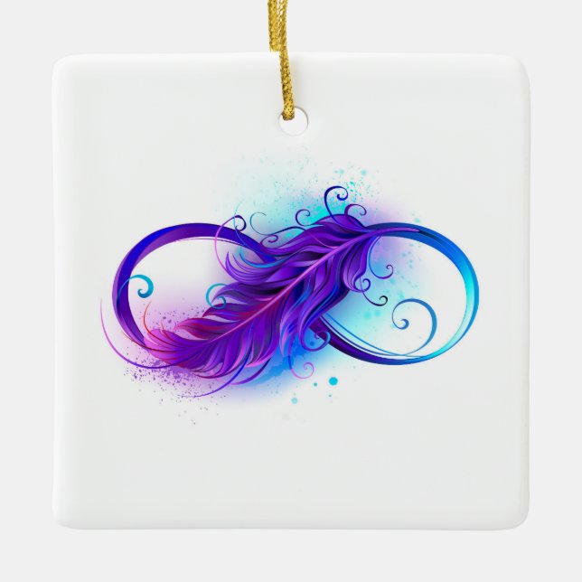 Infinity with Purple Feather Keramikornament (Vorderseite)