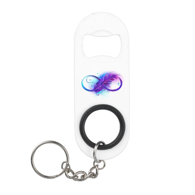 Infinity with Purple Feather Mini Flaschenöffner (Vorderseite)