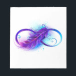 Infinity with Purple Feather Notizblock<br><div class="desc">Infinity symbol with a beautiful feather painted in purple and blue bright colors on white background.</div>