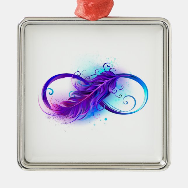 Infinity with Purple Feather Ornament Aus Metall (Vorne)
