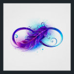 Infinity with Purple Feather Poster<br><div class="desc">Infinity symbol with a beautiful feather painted in purple and blue bright colors on white background.</div>