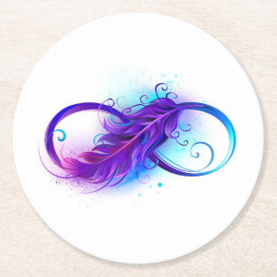 Infinity with Purple Feather Runder Pappuntersetzer
