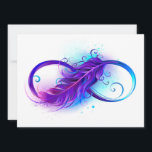 Infinity with Purple Feather Save The Date<br><div class="desc">Infinity symbol with a beautiful feather painted in purple and blue bright colors on white background.</div>