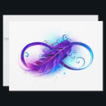 Infinity with Purple Feather Save The Date<br><div class="desc">Infinity symbol with a beautiful feather painted in purple and blue bright colors on white background.</div>