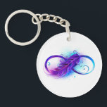 Infinity with Purple Feather Schlüsselanhänger<br><div class="desc">Infinity symbol with a beautiful feather painted in purple and blue bright colors on white background.</div>