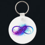 Infinity with Purple Feather Schlüsselanhänger<br><div class="desc">Infinity symbol with a beautiful feather painted in purple and blue bright colors on white background.</div>