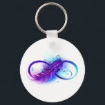 Infinity with Purple Feather Schlüsselanhänger<br><div class="desc">Infinity symbol with a beautiful feather painted in purple and blue bright colors on white background.</div>