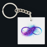Infinity with Purple Feather Schlüsselanhänger<br><div class="desc">Infinity symbol with a beautiful feather painted in purple and blue bright colors on white background.</div>