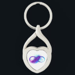 Infinity with Purple Feather Schlüsselanhänger<br><div class="desc">Infinity symbol with a beautiful feather painted in purple and blue bright colors on white background.</div>