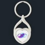 Infinity with Purple Feather Schlüsselanhänger<br><div class="desc">Infinity symbol with a beautiful feather painted in purple and blue bright colors on white background.</div>