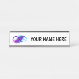 Infinity with Purple Feather Schreibtischnamensplakette