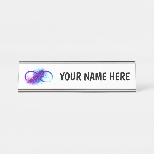 Infinity with Purple Feather Schreibtischnamensplakette (Vorderseite )