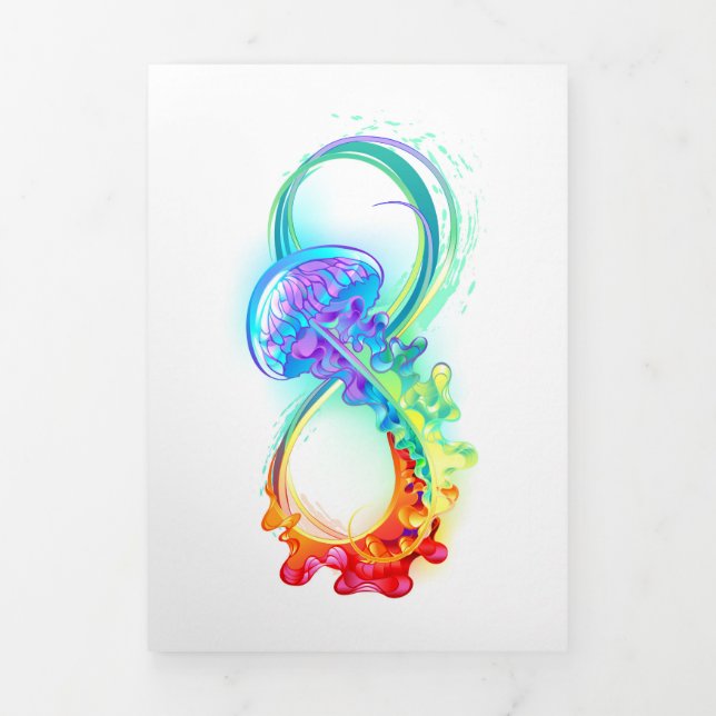 Infinity with Rainbow Jellyfish Dreifach Gefaltete Urlaubskarte (Cover)