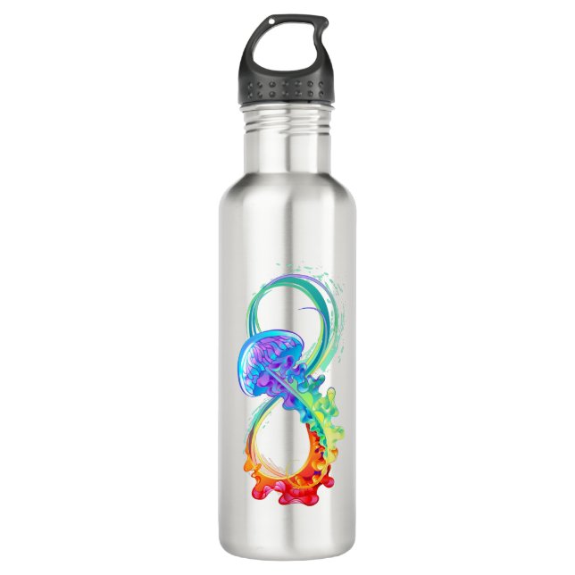 Infinity with Rainbow Jellyfish Edelstahlflasche (Vorderseite)