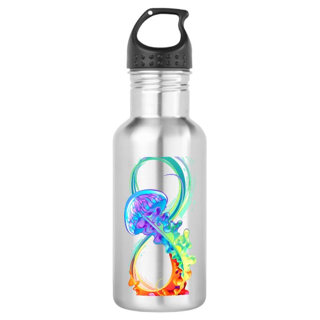 Infinity with Rainbow Jellyfish Edelstahlflasche (Vorderseite)
