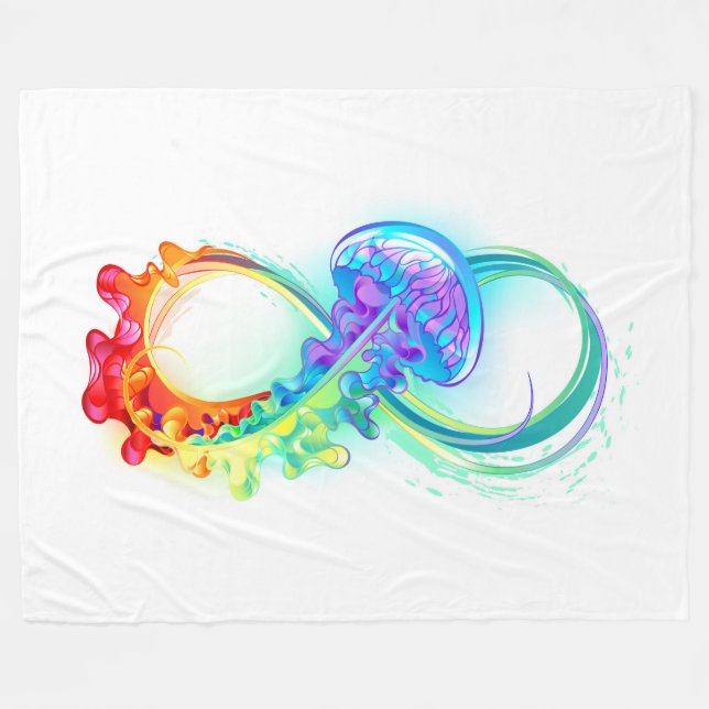 Infinity with Rainbow Jellyfish Fleecedecke (Vorderseite (Horizontal))