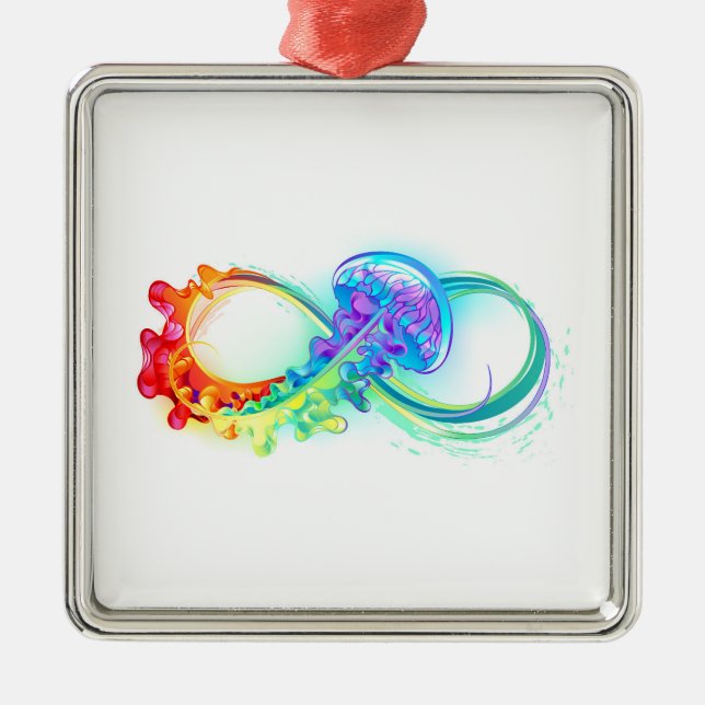 Infinity with Rainbow Jellyfish Ornament Aus Metall (Vorne)