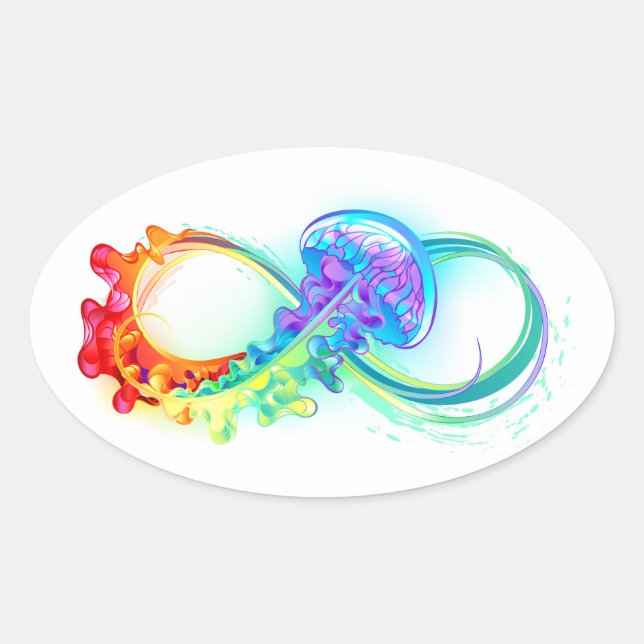 Infinity with Rainbow Jellyfish Ovaler Aufkleber (Vorderseite)
