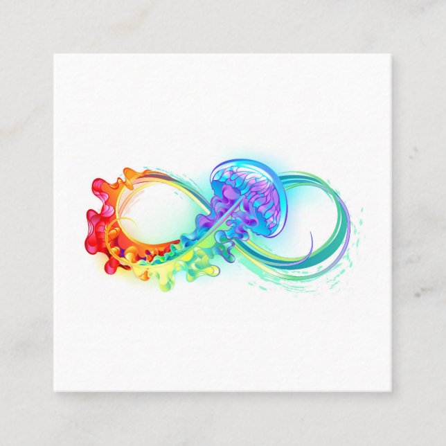 Infinity with Rainbow Jellyfish Quadratische Visitenkarte (Vorderseite)