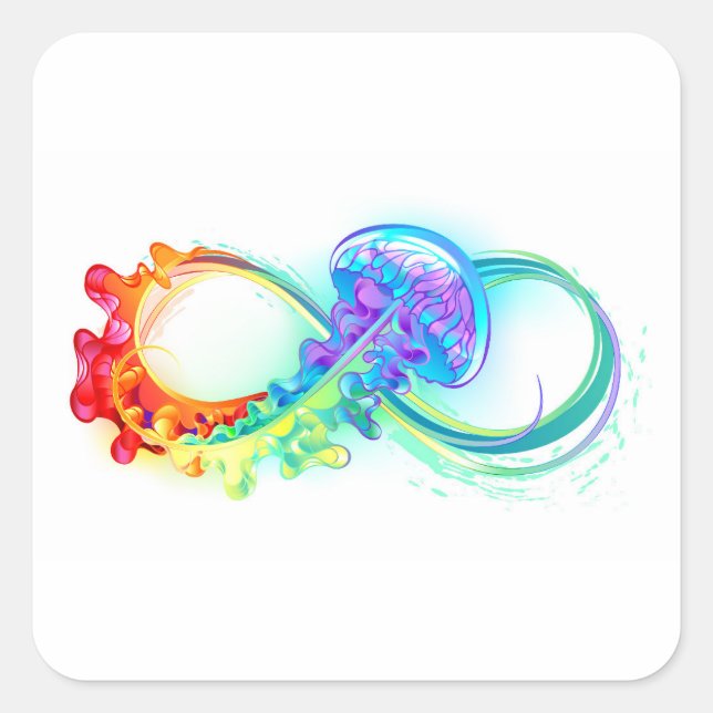Infinity with Rainbow Jellyfish Quadratischer Aufkleber (Vorderseite)