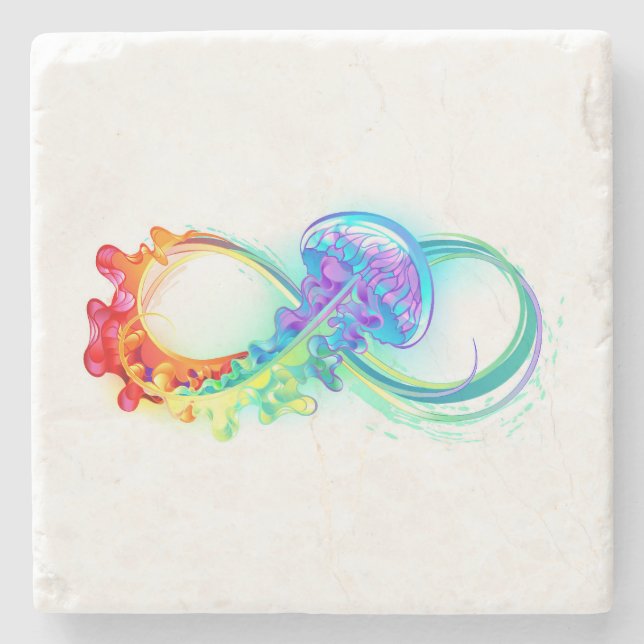 Infinity with Rainbow Jellyfish Steinuntersetzer (Vorderseite)
