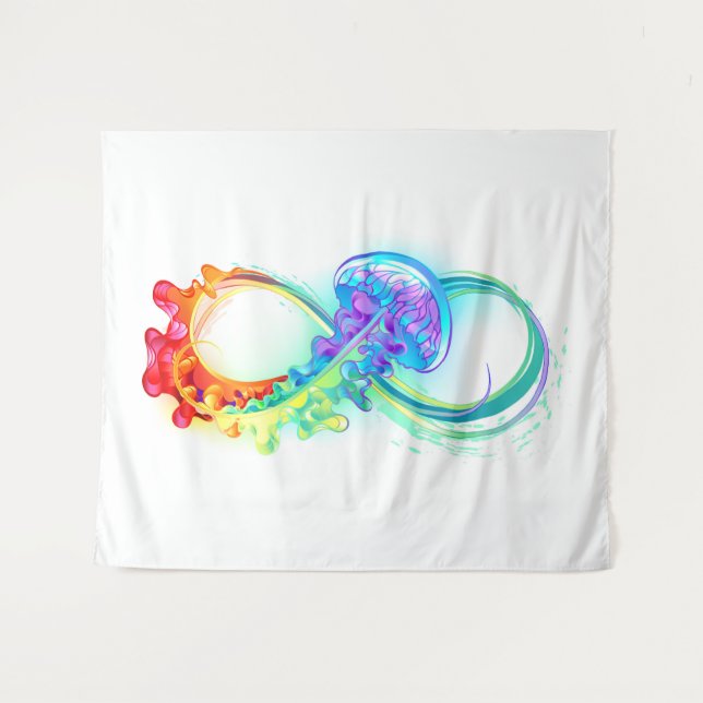 Infinity with Rainbow Jellyfish Wandteppich (Vorderseite (Horizontal))