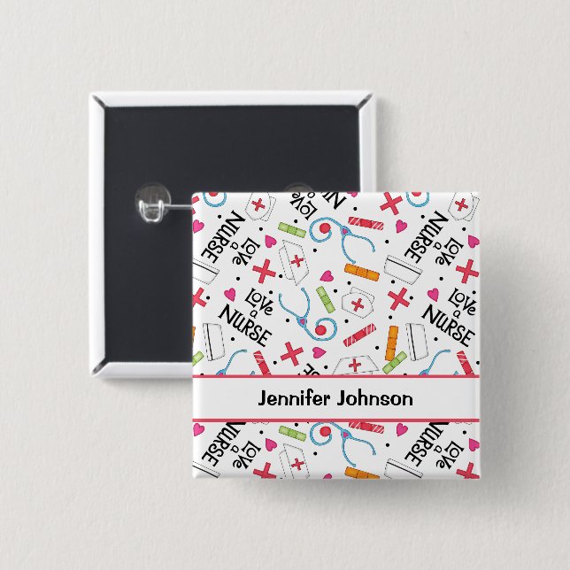 Infirmière Amour Blanc Nom Badge Personnaliser (Devant & derrière)