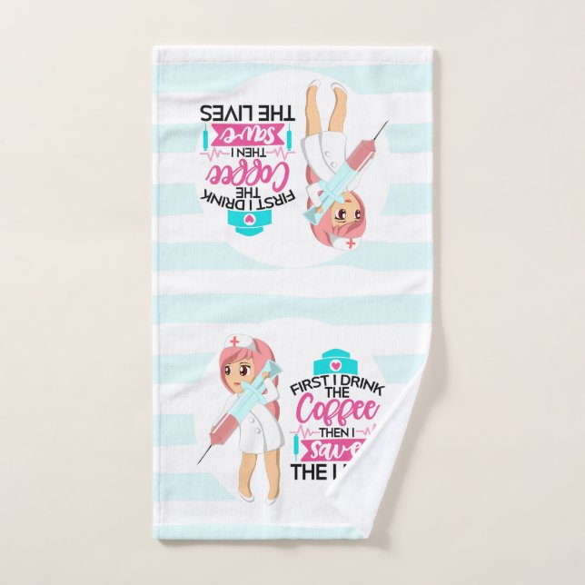 Infirmière amusante qui dit avec une grande aiguil (Serviette à main)