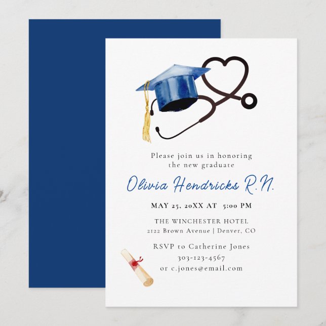 Infirmière Cap et Stethoscope Invitation (Devant / Derrière)