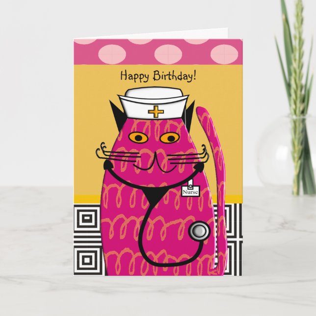 Infirmière Carte d'anniversaire Whimsical Chat Inf (Devant)