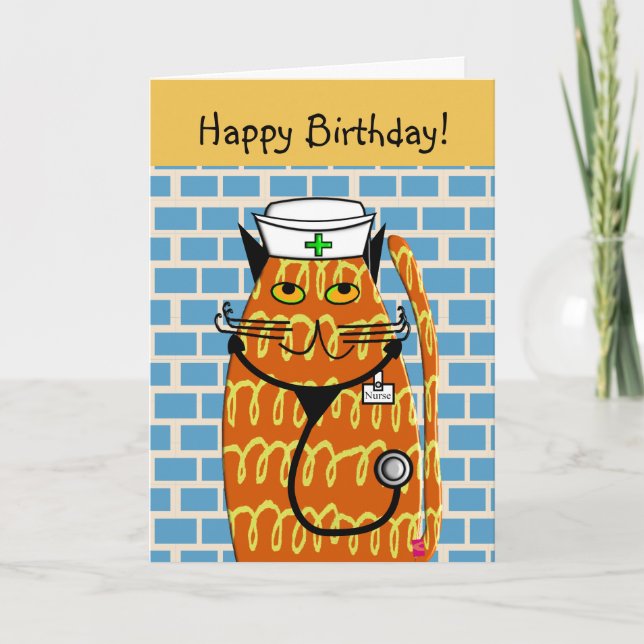 Infirmière Carte d'anniversaire Whimsical Chat Inf (Devant)