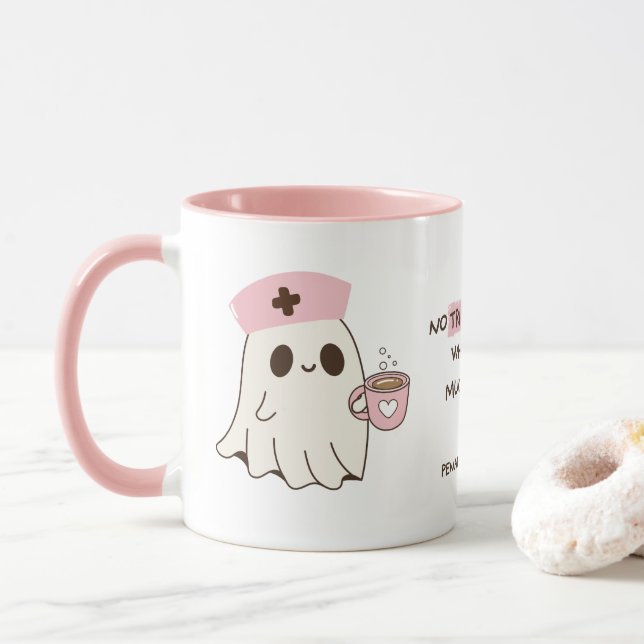 Infirmière Cute Ghost Halloween Mug - 11oz (Avec donut)