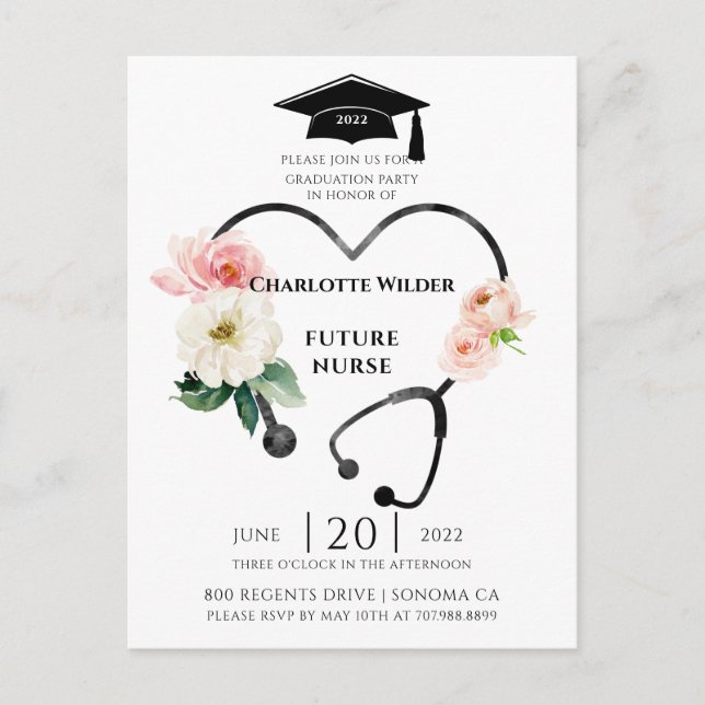 Infirmière diplômée 2022 Floral Laurel Invitation (Devant)