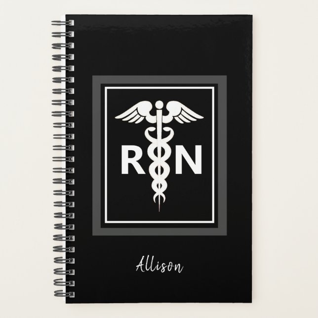 Infirmière inscrite Noir Blanc Caduceus Personnali (Devant)
