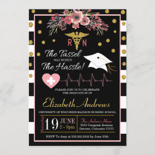 Infirmière - Invitation à la graduation - Floral