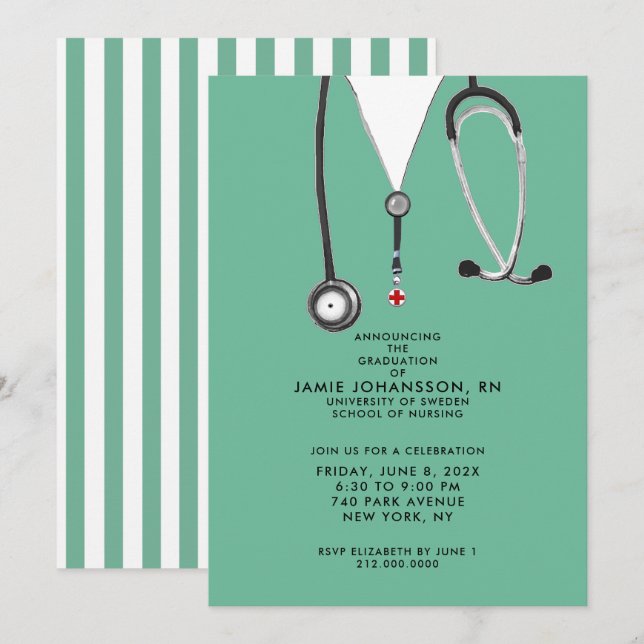 Infirmière - Invitations de la fête de graduation (Devant / Derrière)