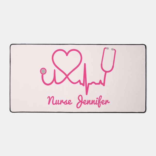 Infirmière personnalisée rose Nom Stethoscope Coeu (Recto)