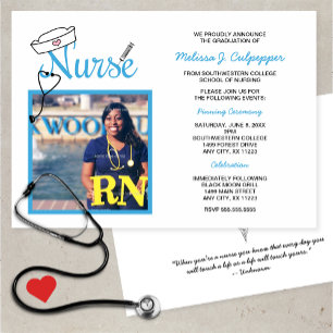 Infirmière photo graduation pinning invitations / 