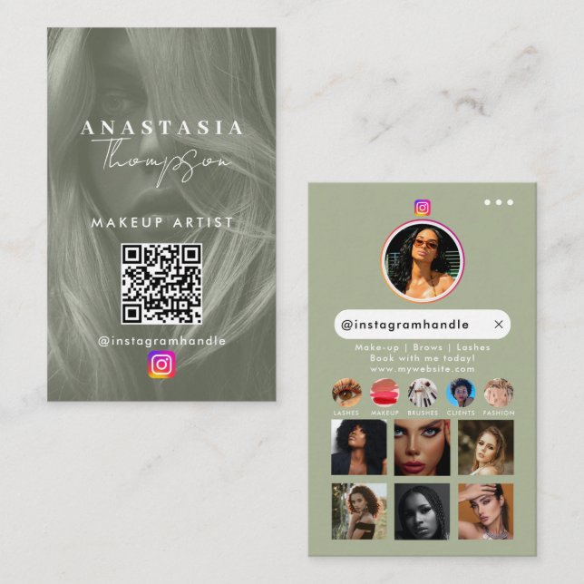 Influencer Beauty Nails Social Media Sage Green Visitenkarte (Vorne/Hinten)