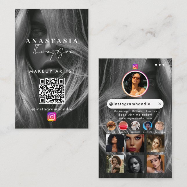 Influencer Beauty Nails Social Media Schwarz-weiß Visitenkarte (Vorne/Hinten)