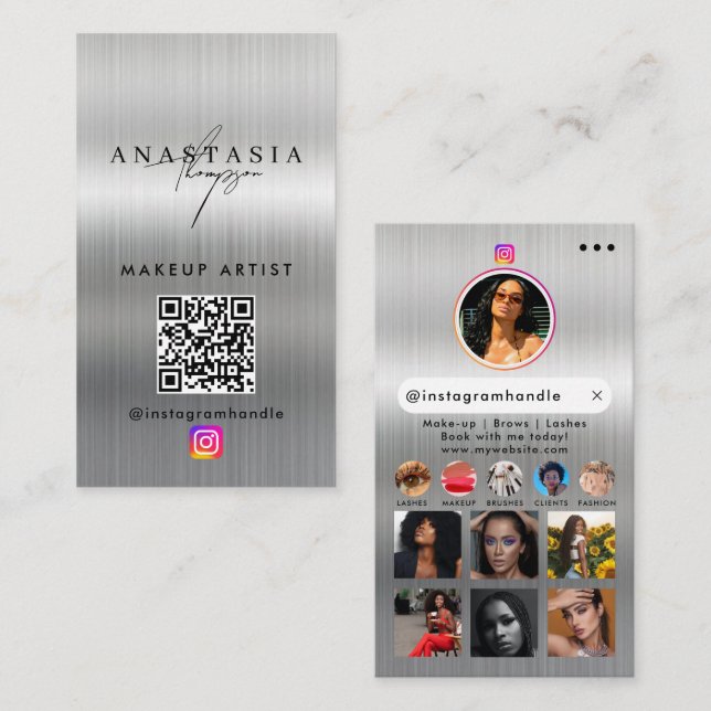 Influencer Beauty Nails Social Media Silver Visitenkarte (Vorne/Hinten)