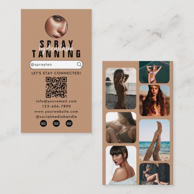 Influencer Beauty Spray Tanning Salon Tan Fotos Visitenkarte (Vorne/Hinten)