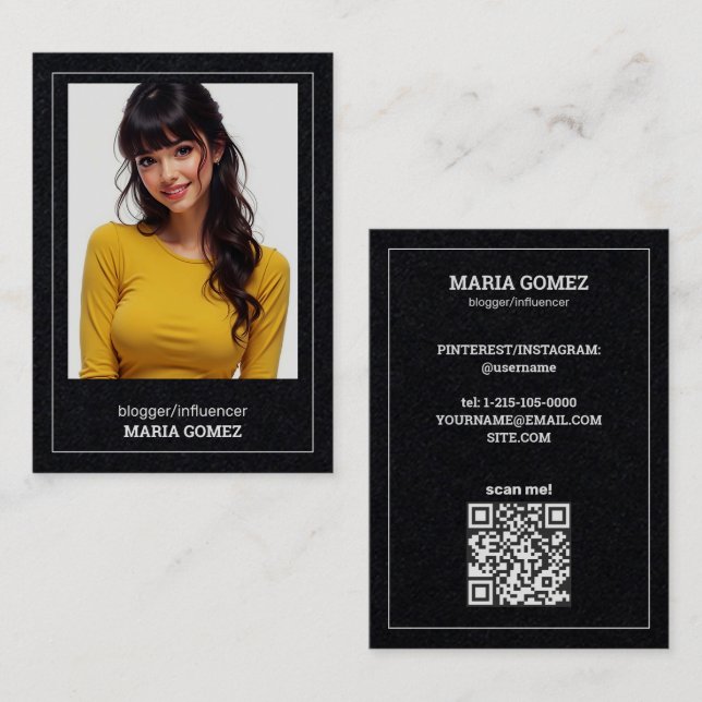 Influencer Blogger Custom QR & Foto Visitenkarte (Vorne/Hinten)