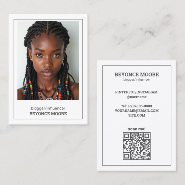 Influencer Blogger Custom QR & Foto Visitenkarte (Vorne/Hinten)