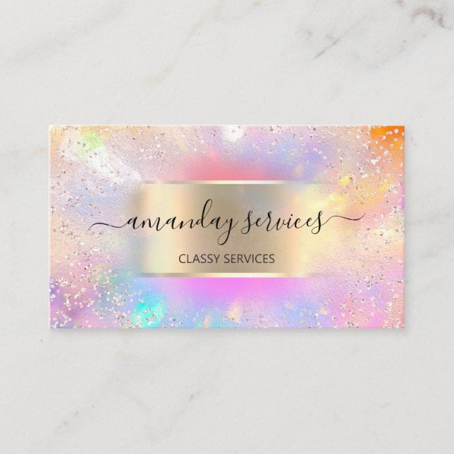 Influencer Blue Gold Tropfen Gold Holographic Pink Visitenkarte (Vorderseite)